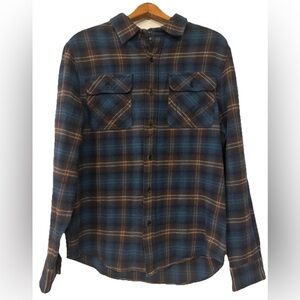 Men’s True Religion Blue Plaid Long Sleeve Button Down Flannel Size M LN